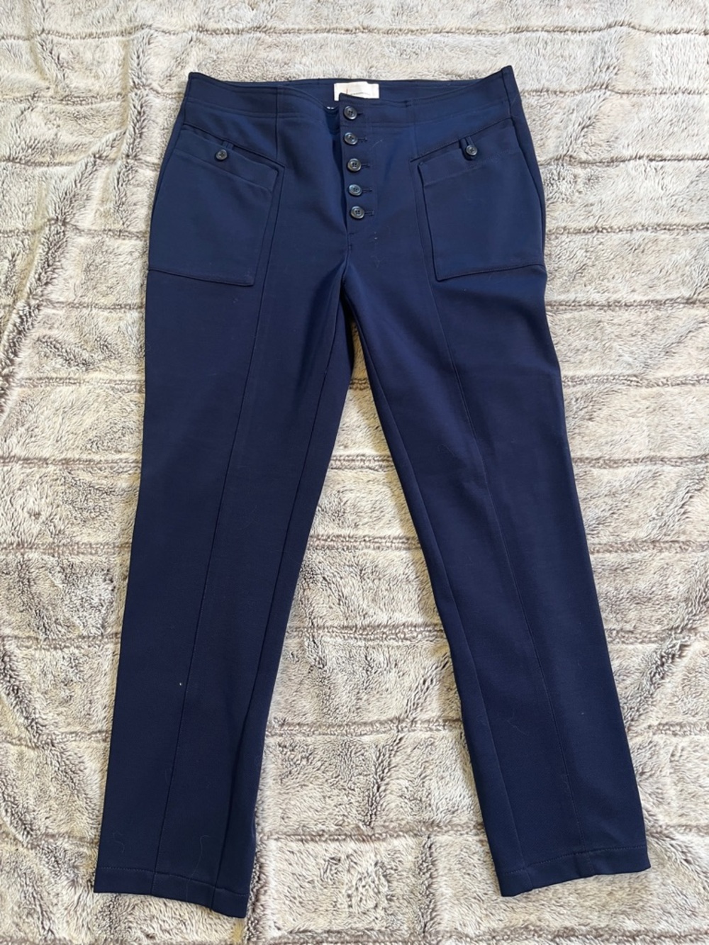 Anthropologie Navy Button-Front Trousers